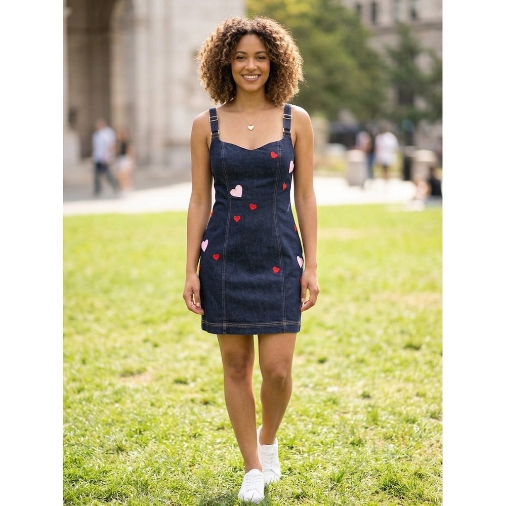 Avec Les Filles Heart Patch Applique Mini Dress Rinse Wash 10 NWT $138 Soft Girl